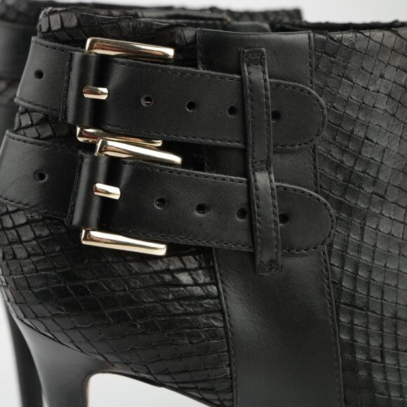 Ann Taylor Womens Boots Size 9 Black Leather Snake High Heel Elegant Booties - Picture 3 of 11